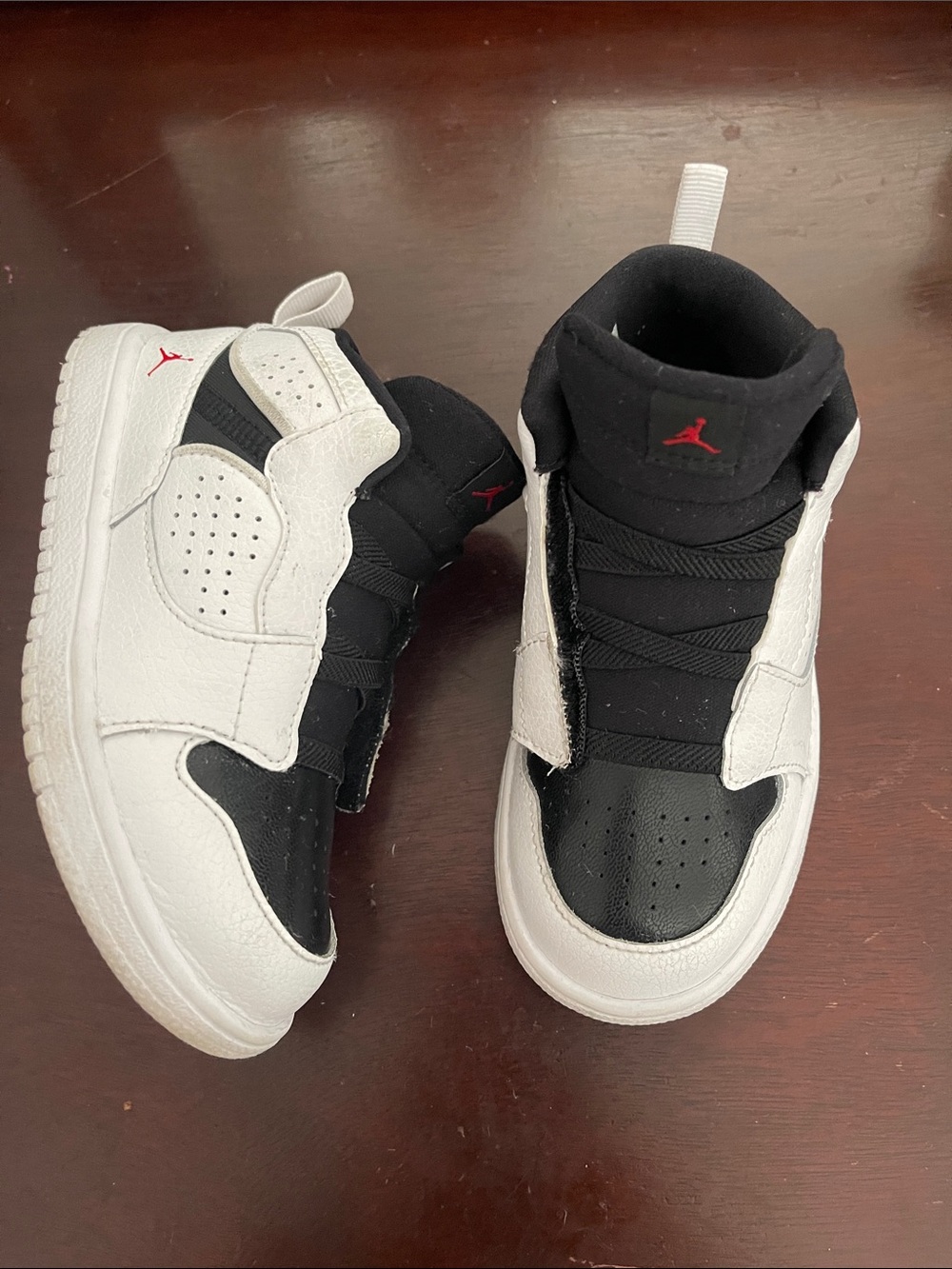 Jordan Kids Sneakers White Black with Red Jumpman